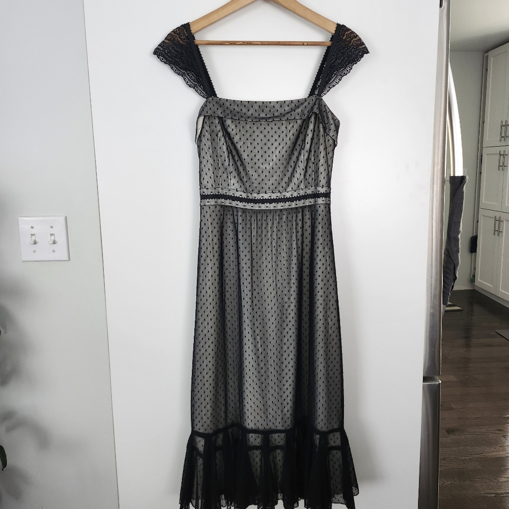 ANN TAYLOR LOFT Women's Black Ivory White Retro Inspired Whimsigoth Midi Dress 6
